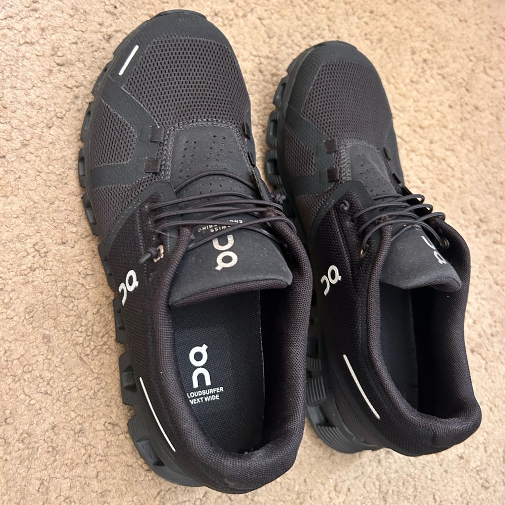 On Running Men’s Cloud Sneakers in Black with White Logos
